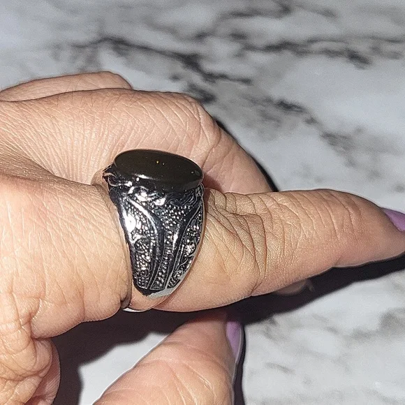 Vintage Tiger Eye Silvery Ring Bohemian Style Size 8 - Picture 4 of 17